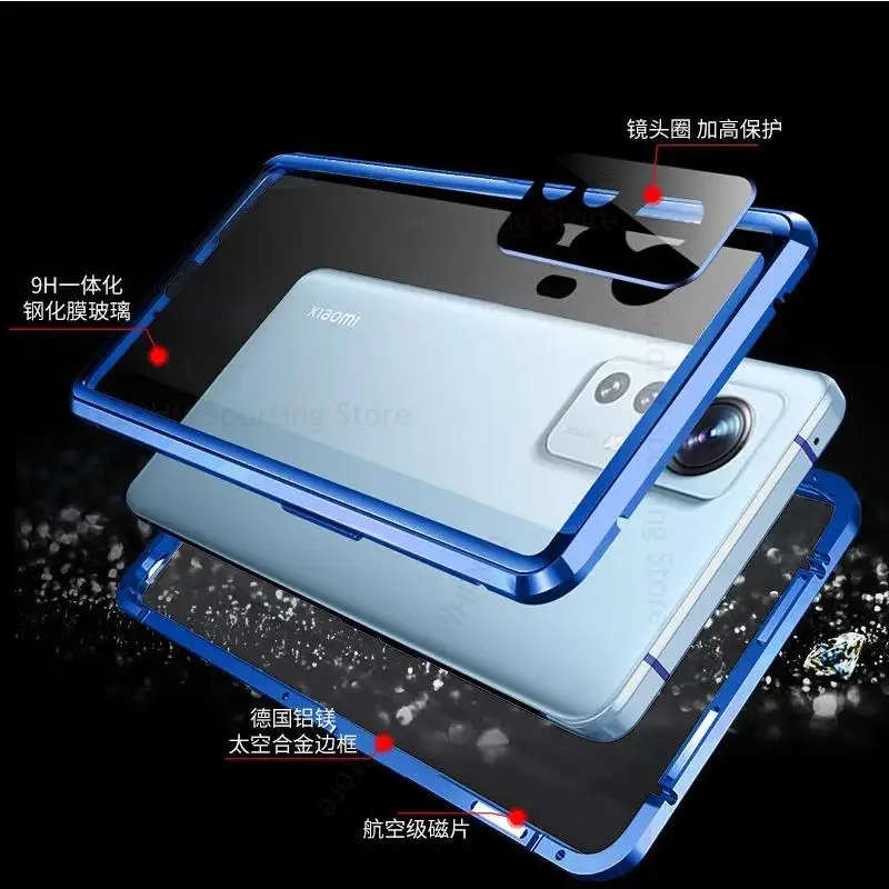 9H Tempered Glass Phone Case For Xiaomi 12X 12 Pro Magnetic Adsorption Flip Cover For Mi 12X 12 360 Double-Sided Film Protector 