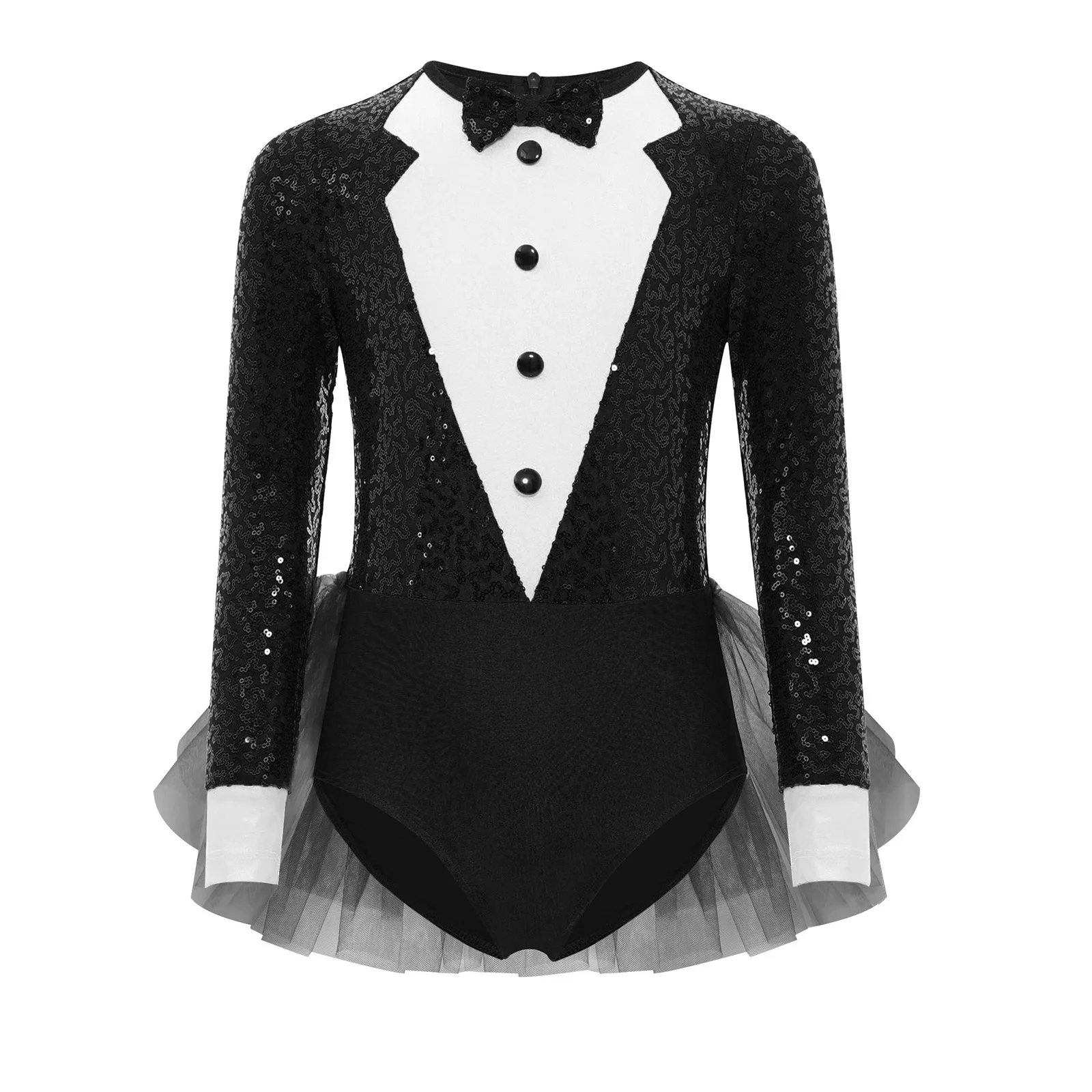 Abito Bambina Circus Ringmaster Leotard Con Lustrini Paillettes Tuxedo Costume