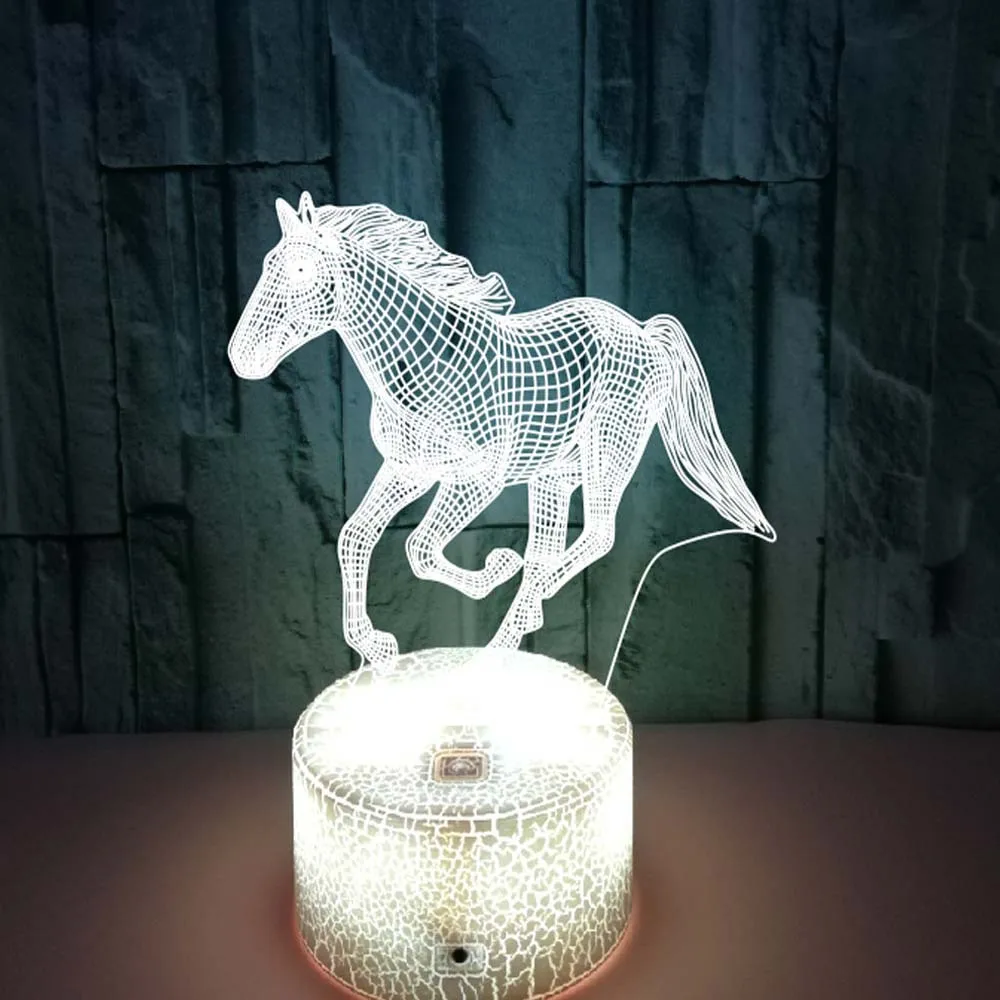 Lampada 3D LED A Forma Di Cavallo – Luce Notturna Calda Per Bambini – Base In Legno E Pannello Acrilico – Regalo Per Camera Da Letto - 3