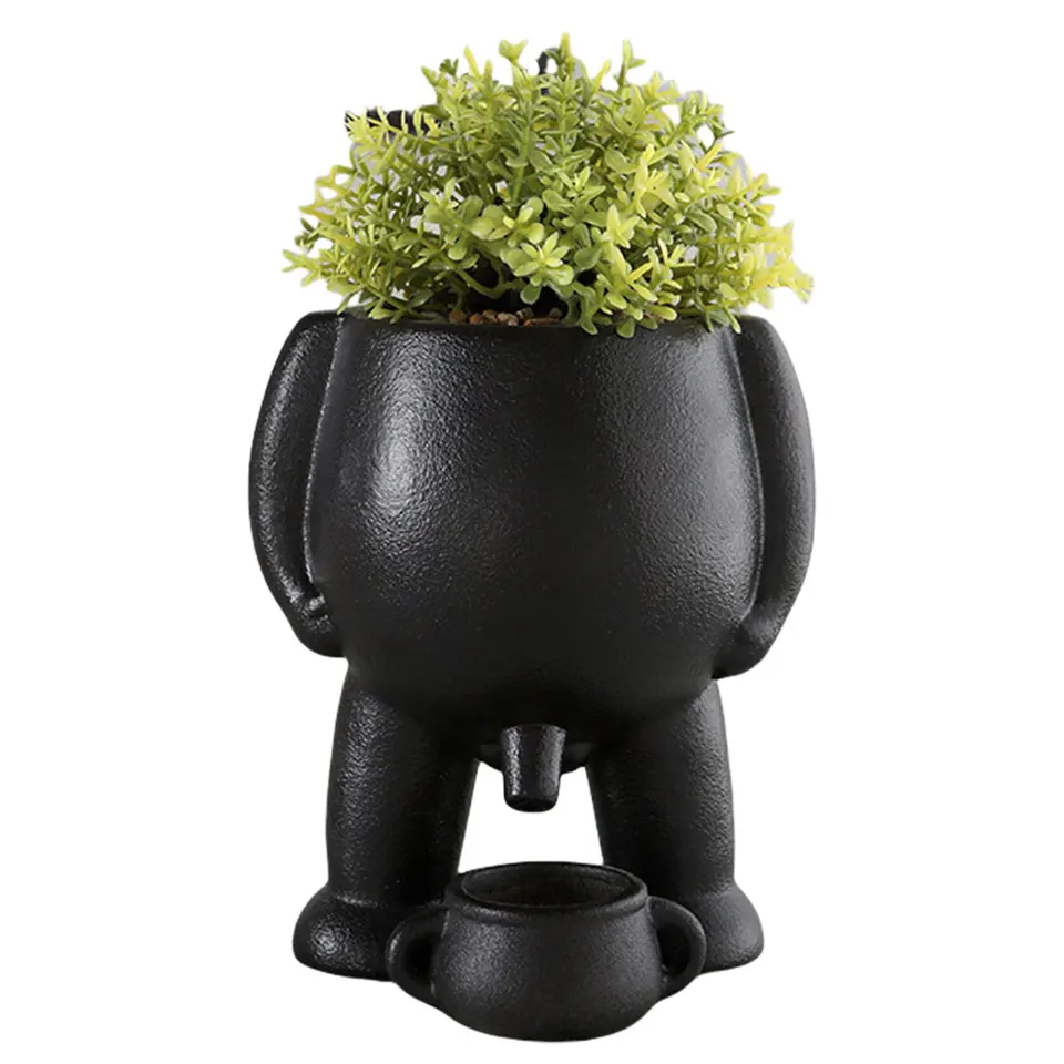 Funny Resin Peeing Plant Pot with Drainage Hole