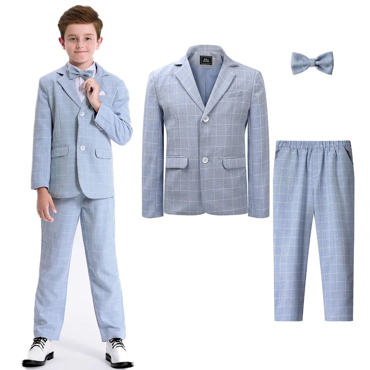 Children Suits for Boys Kids Wedding Outfit Teenager Plaid Formal Easter Tuxedo Children Blazer Flower Party Performance Costume Boys Suit Set