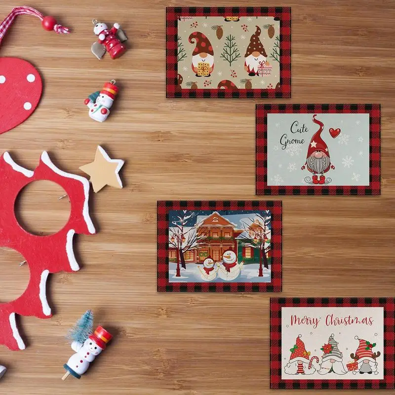 

4 Pcs Christmas Placemats Festive Red and Black Plaid Linen Christmas Mats Seasonal Holiday Pad for Parties Dining Table