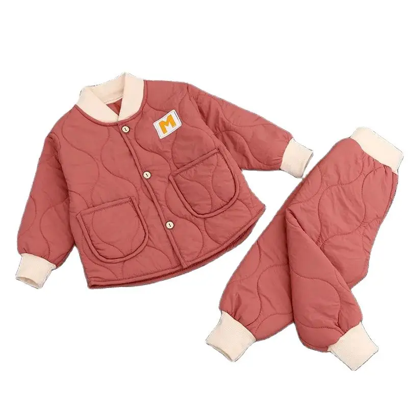 Children's Winter Padded Clothes Suit Boys Girls hooded Thickened Cotton Quilted Trousers 0-5T Baby Home Service 2-Piece Set for kids clothing set,girls clothing set,kids sports suit,boys clothing set,children sports suit,kids sweatshirt set