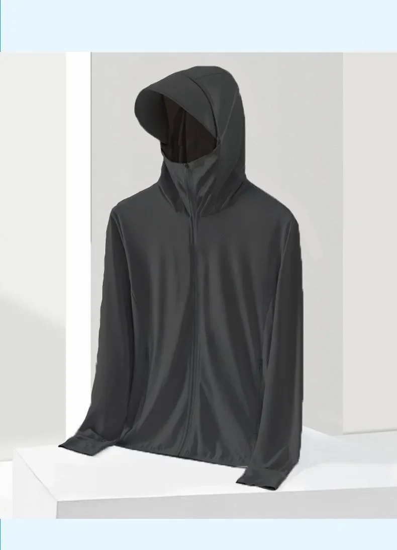 Neue trendige Herren-Sonnenschutzjacke aus Eisseide – ultradünne Windjacke mit Kapuze und lockerer Passform und sportlichem Look für Herren UPF 50+ – Detail 16