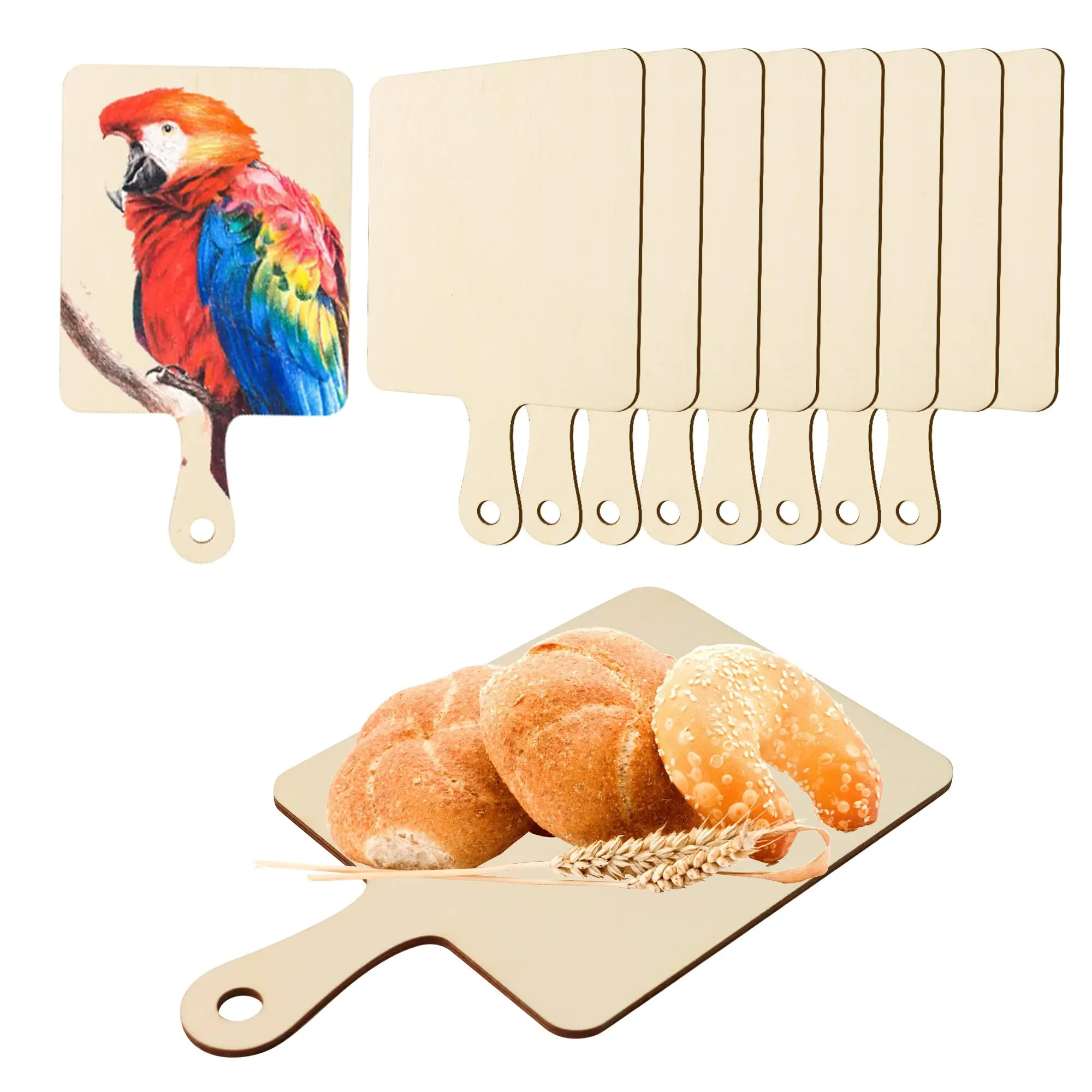 6pcs Unfinished Wood Cutting Boards for Crafts with Handle & Hole, Thin Blank Wooden Pieces for Signs Cutout Crafting Painting, Small Natural