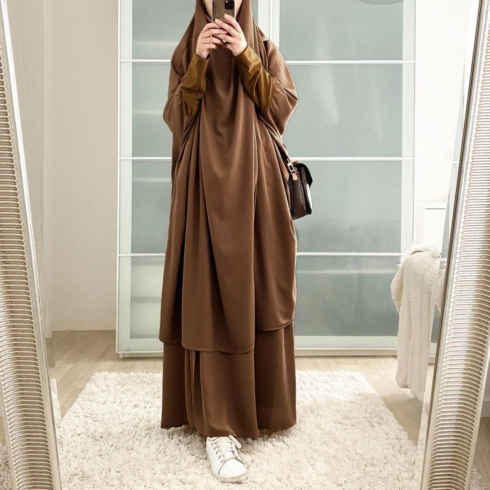 

2 Piece Sets Muslim Women Hijab Dress Prayer Garment Abaya Long Khimar Ramadan Eid Plain Abayas Islamic Clothing Robe Abayas