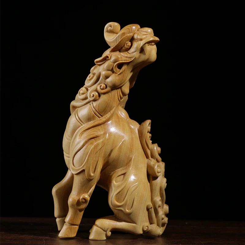 

Boxwood Carving Chinese Real Wood Home Decoration Small Gifts Ward Off Evil Lucky Animal Sculpture Roar To The Sky Home Decor
