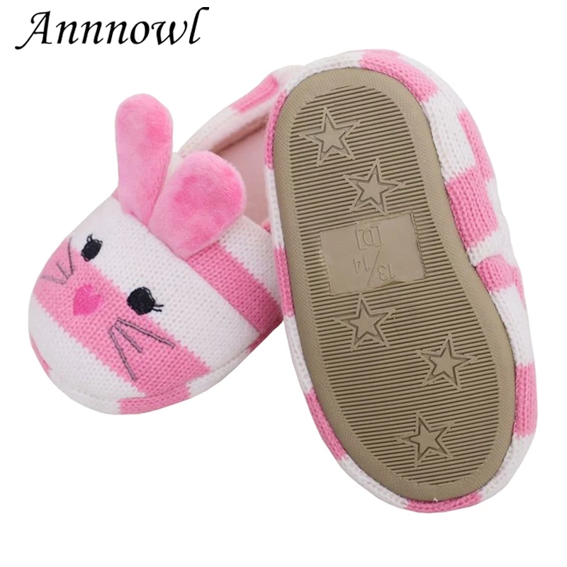 

Kid Slippers Winter Warm Children Shoes for Girl Cute Cartoon Bunny Knitted Rubber Sole Todller Home Wear House Crochet Footwear