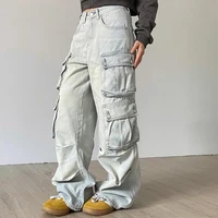 Autumn Winter New Ladies Cargo Jeans American Street Style Baggy Cargo Pants Women Blue Multi-pocket Wide Leg Jeans for Women - Image 5