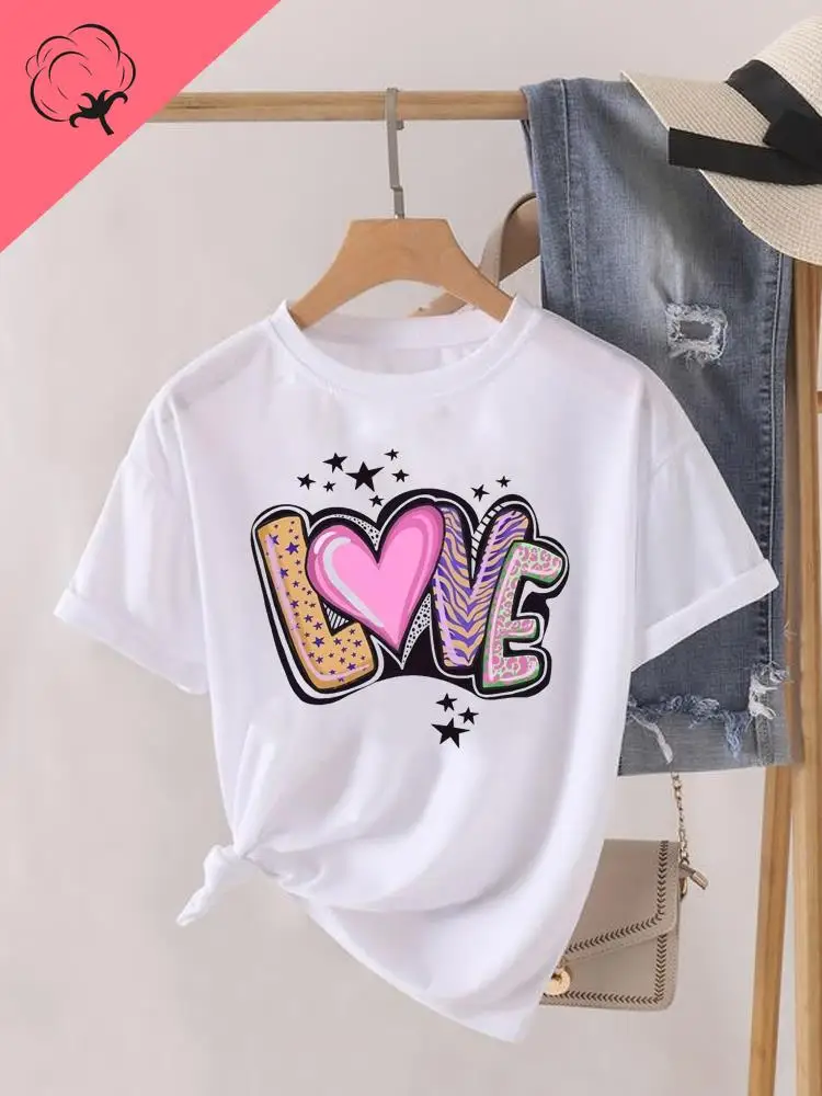 

Fashion love pattern printed clothing trend Casual women's shirt short sleeve T-shirt fun chic good-looking