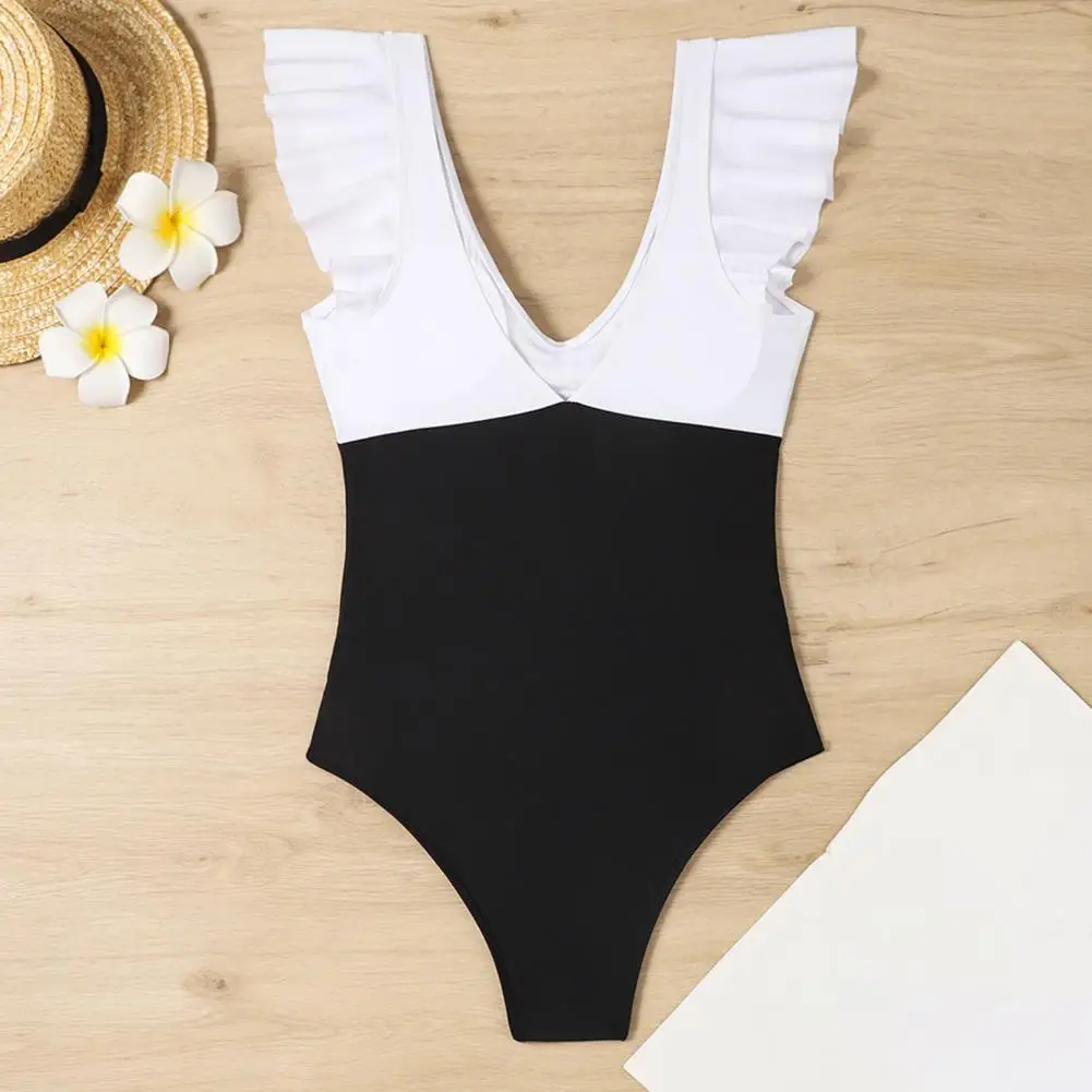 

Sexy Sleeve Swimsuit Stylish One-piece Swimsuits for Women V-neck Tummy Control High Waist Bathing Suit with Cutout Design Women