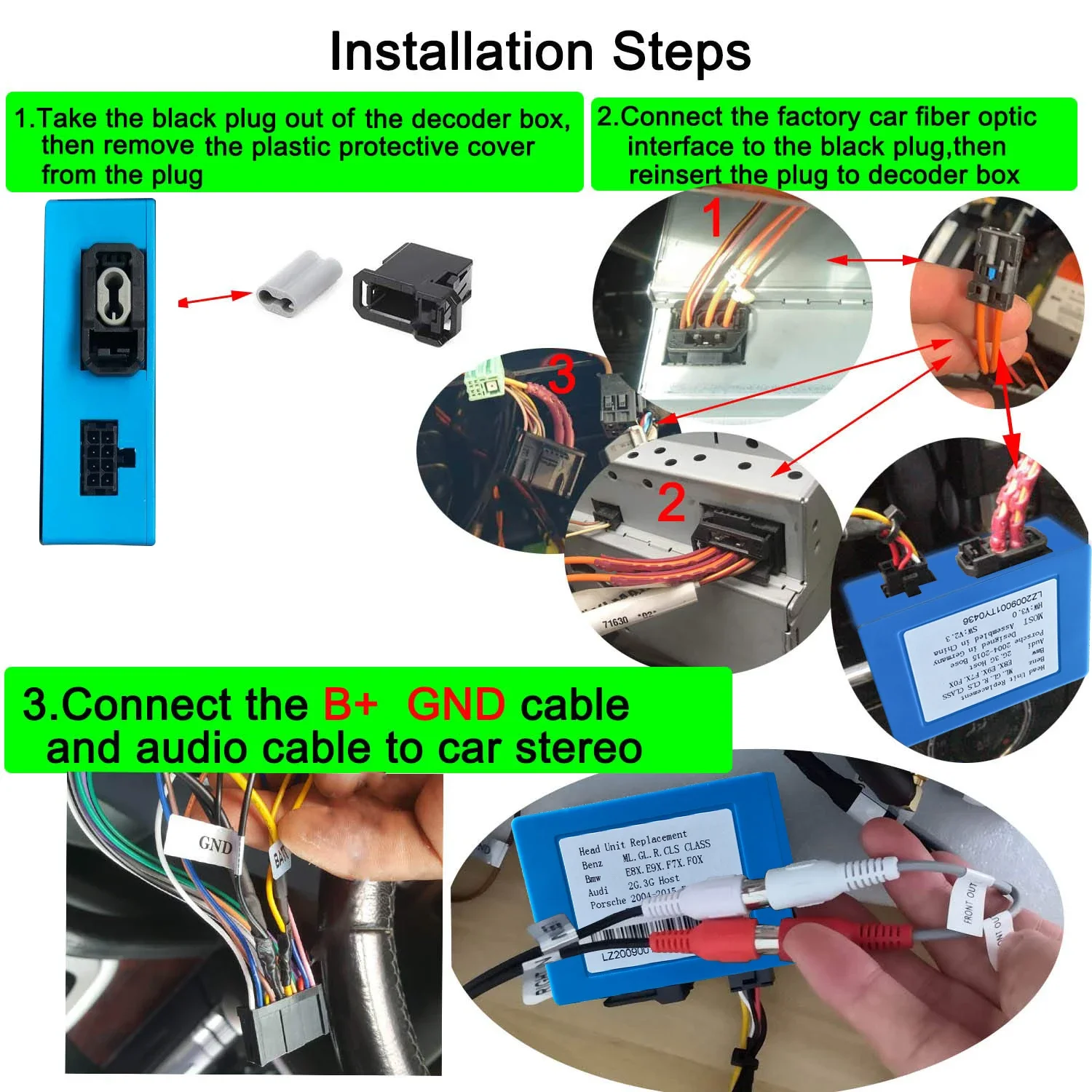 Car Stereo Radio Optical Fiber Decoder Box for Mercedes Benz ML/R Series Porsche Cayenne