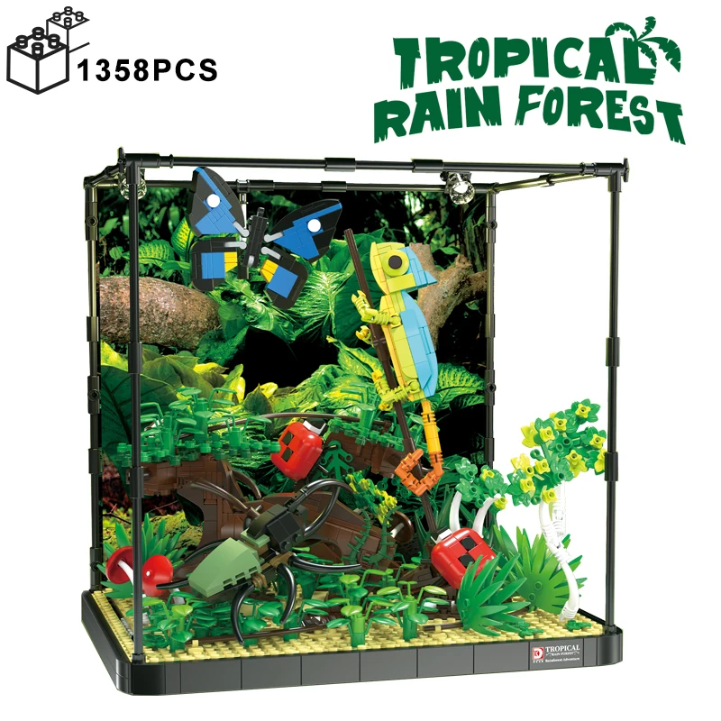 

1358PCS MOC Tropical Rain Forest Butterfly Chameleon Building Blocks Collection Construction Bricks Toys Gifts For Kids