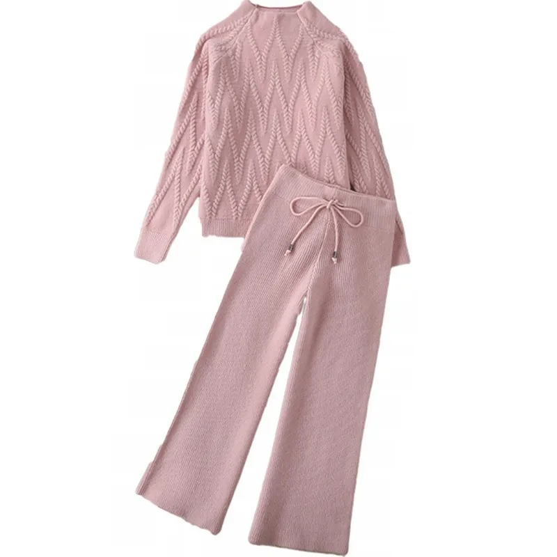 Women Tracksuit Thick Sweater Autumn Winter Knitted Two Piece Set Top