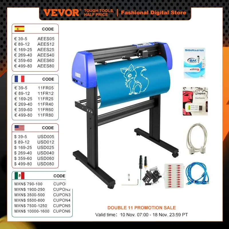 VEVOR 34 Inch Vinyl Cutter Machine With Floor Stand Vinly Sign Cutting Plotter Starter Kits Software Adjustable Force Speed