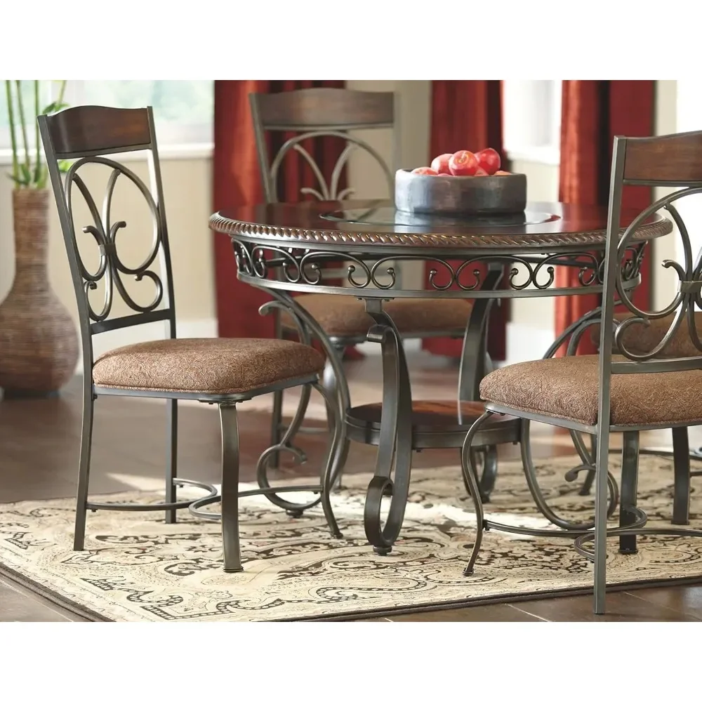 Signature Design by Ashley Glambrey Old World 45" Round Glass Top Dining Table, Brown 5
