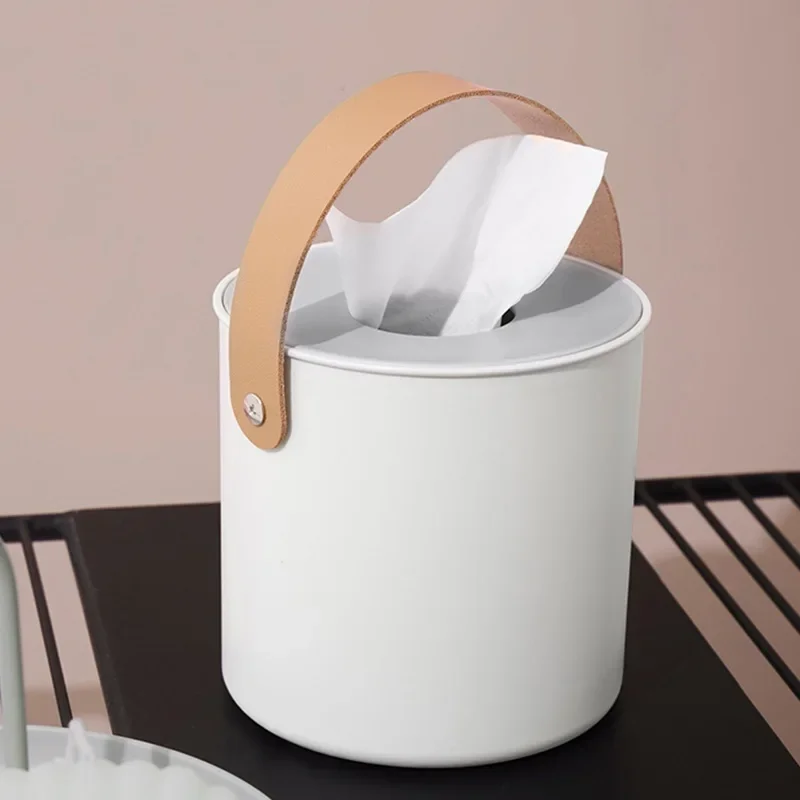 Portable Household Tissue Box Round Square Napkin Storage Box for Table Top of Tea Table Restaurant Modern Simplicity White 3
