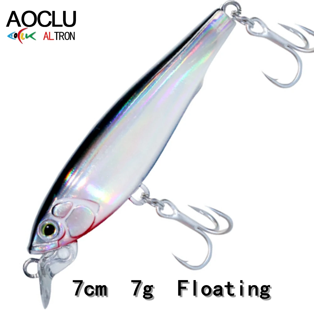 AOCLU Schwimmender Wobbler, Jerkbait, 70 mm, 7 g, Tauchen, 0,8 m tief, kleiner Minnow-Shad, Kurbelköder, Bass, Forelle, Makrele, Boot, Küstenangeln