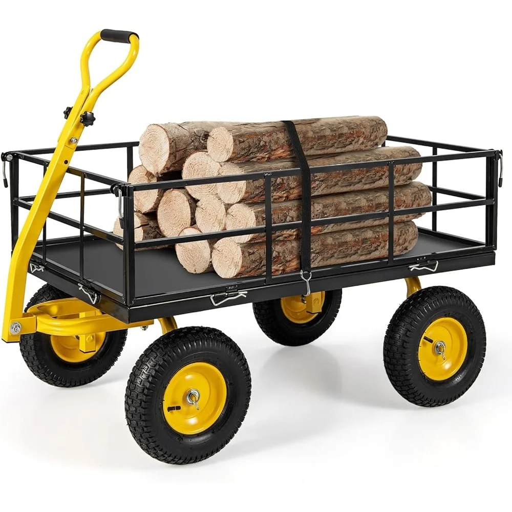 Heavy Duty Garden Utility Cart 1200lbs Capacity Removable Sides Rotating Handle Durable Metal Wagon with 13in Wheels