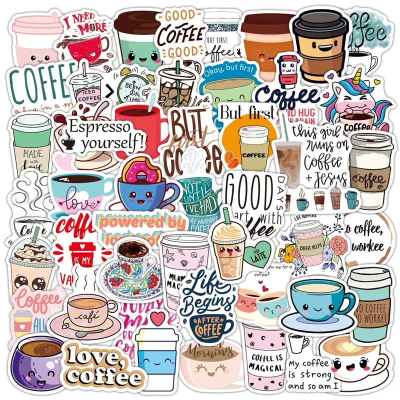 

10/30/50PCS Cartoon Coffee Sticker Aesthetic Children's PVC Decoration Scrapbooking Korean Stationery School Supplies for Kids