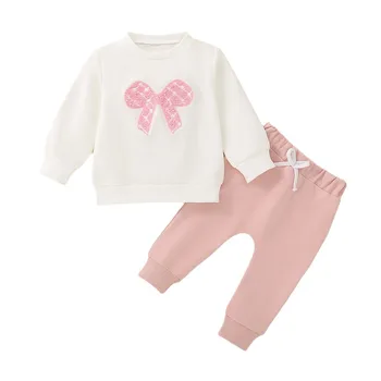 0-3 anni neonate vestiti autunnali nuovo bowknot bambini set abiti manica lunga ricamo top pantaloni con coulisse 2 pezzi abbigliamento per bambini