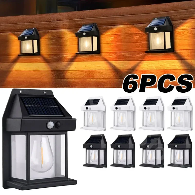8 PCS Solar Wall Sconce Outdoor Waterproof Smart Sensor Wireless Dusk to Dawn Porch Light Night Light Patio Garden Decoration