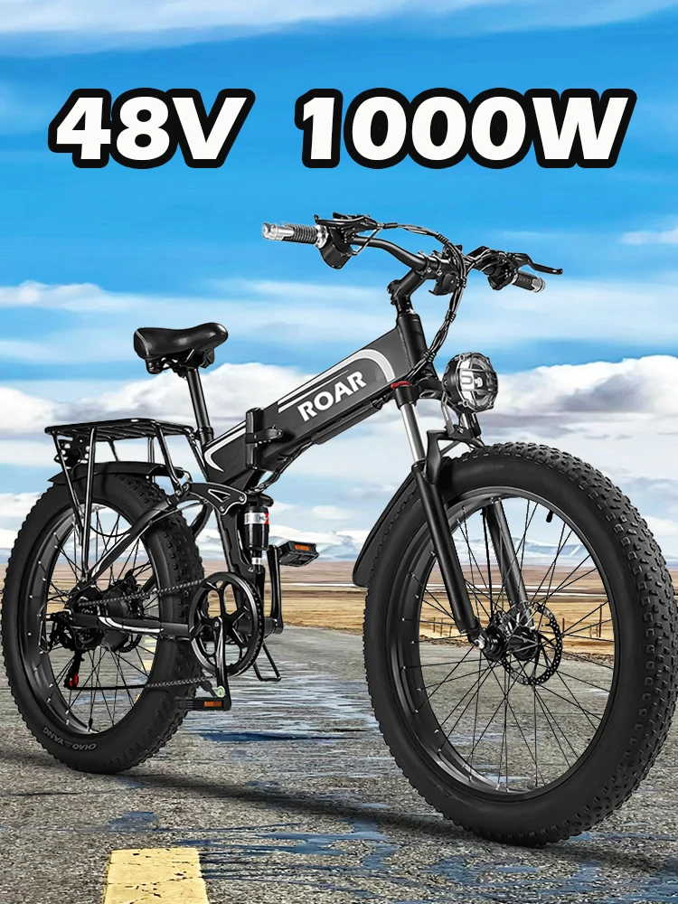 1000W Electric Bike for Adults Folding Ebike 26" x 4.0" Fat Tire Removable Lithium Battery Foldable