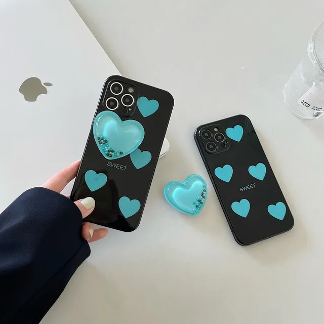 Tiffany Blue Heart with Quicksand Bracket Phone Case: A Stylish and Versatile Choice for Your iPhone