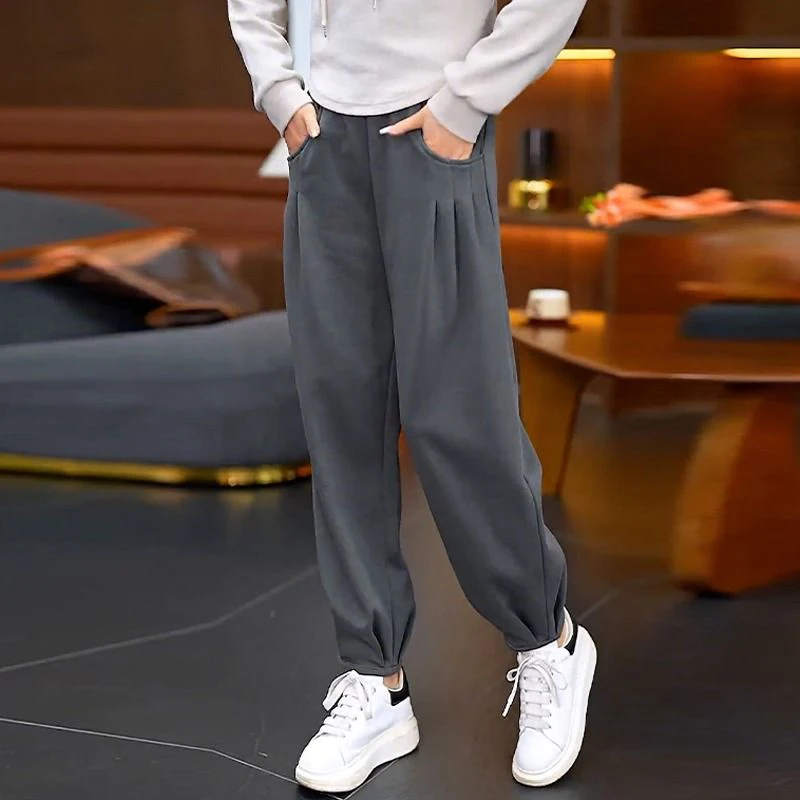Autumn Winter Elastic High Waist Loose Casual Lanter Pants Women Solid Color Add Plush All-match Fashion Trousers Female Clothes
