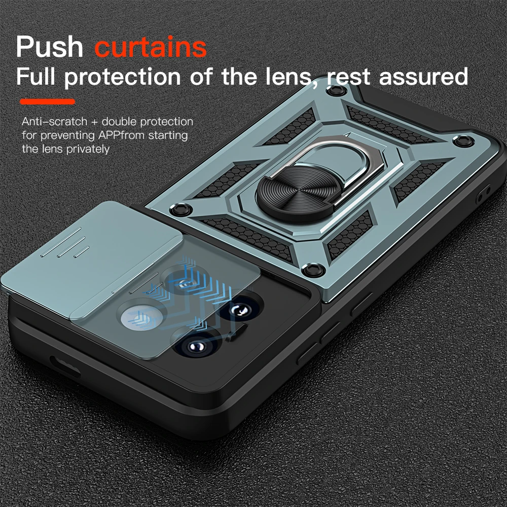Ultimate Shockproof Armor Case with Slide Camera Protector and Ring Stand
