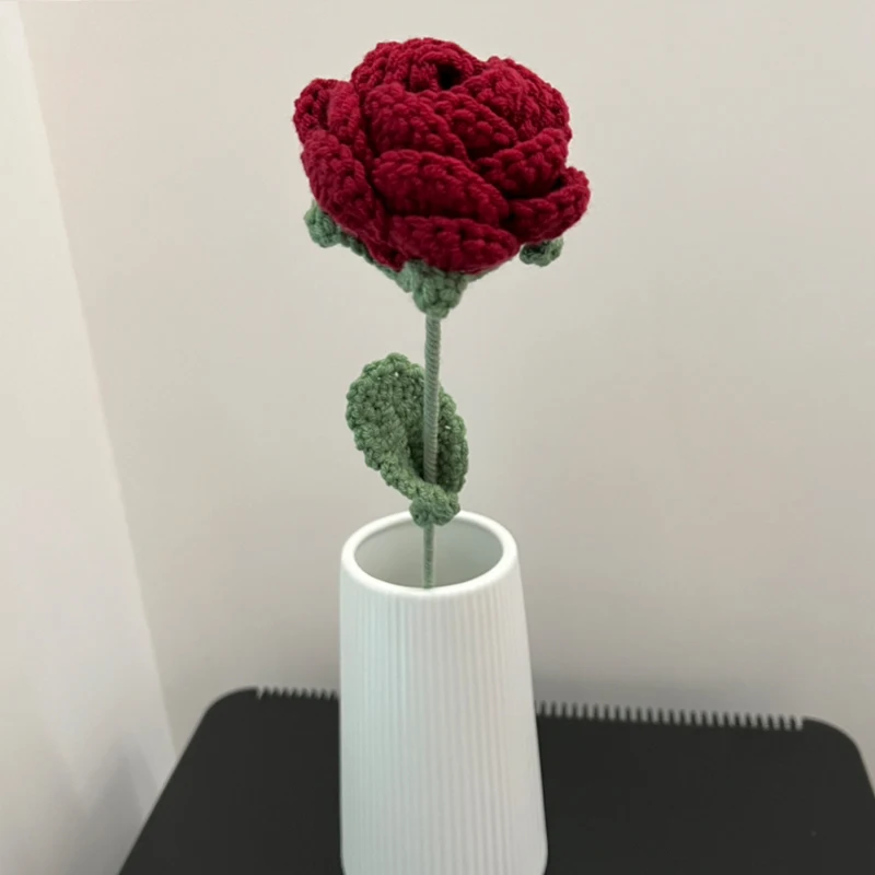 수제 뜨게 크로셰 꽃, 수제 장미 꽃, 웨딩 부케, 발렌타인 데이 파티 홈 데코, 가짜 꽃