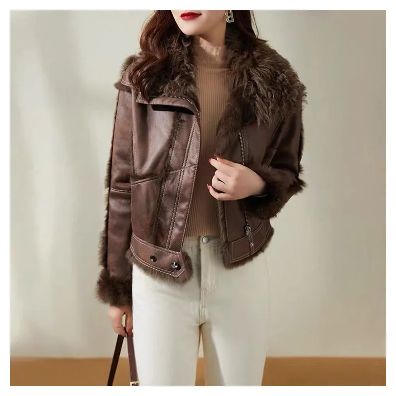 

2022 New Winter Real Fur Coat Women Luxury Thick Warm Fur Jacket For Women With Rabbit Liner and Sheep Fur Collar