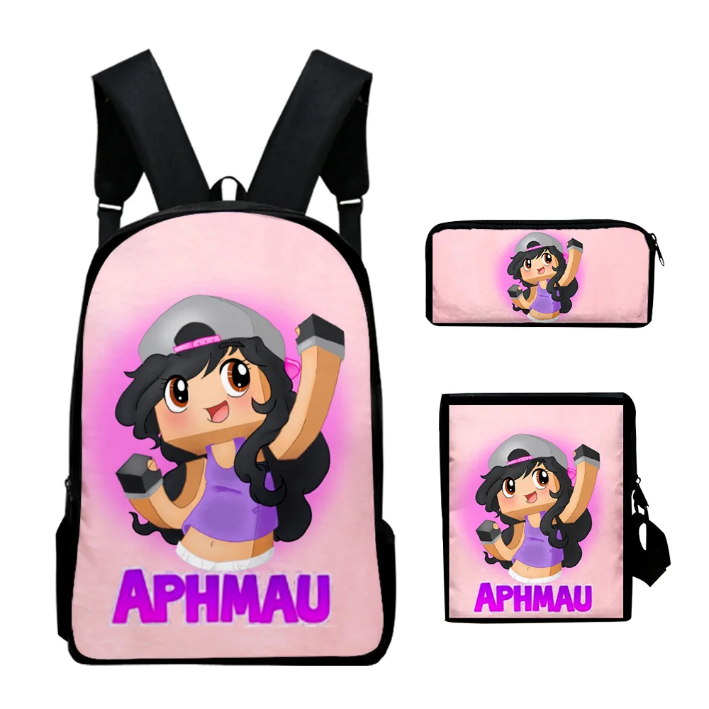 New Aphmau Merch Pattern Large Capacity Backpack Set 3 Pieces Lightweight Youth School Bag 3D Printing Messenger Bag Pencil Case