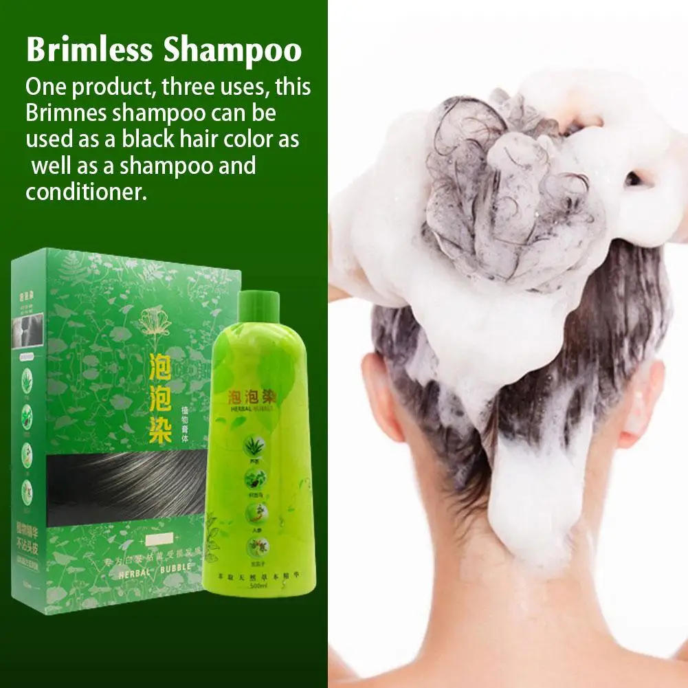 Description Picture 2 of item3 In 1 Instant Natural Herbal Bubble Hair Color Shampoo Conditioner Cover Gray Hair Botanical Nourishing Hair Dye Shampoo 500ml