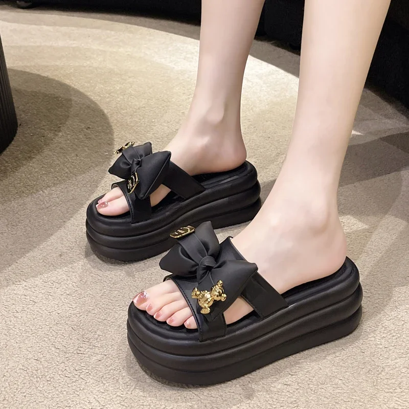 Sandalias Zapatillas Anchas Para Mujer - Tacón Bajo 4cm, Punta Redonda, De Piel PU, Cómodas