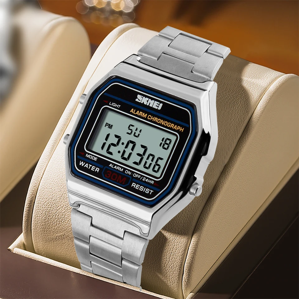 Orologio Digitale Uomo In Acciaio Inossidabile Argento | Quadrato Retroilluminato LED | Impermeabile 30m - 3