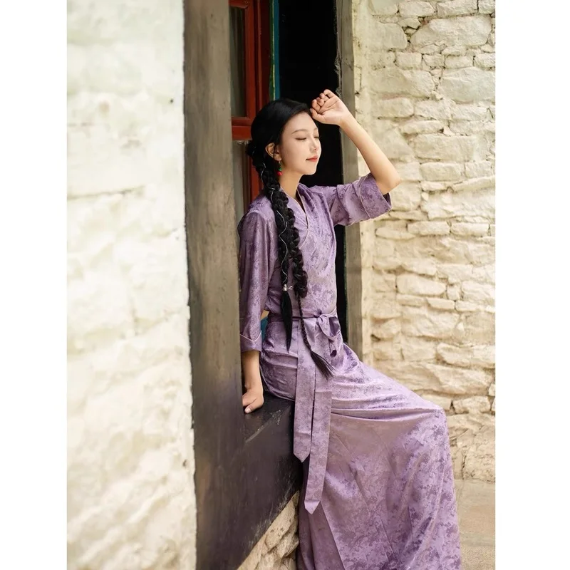 Chinese Tibetan Traditional Dress Retro Oriental Tibet Clothes Xizang Robe Summer Women Gown Tibetan Dress For Women AA6648
