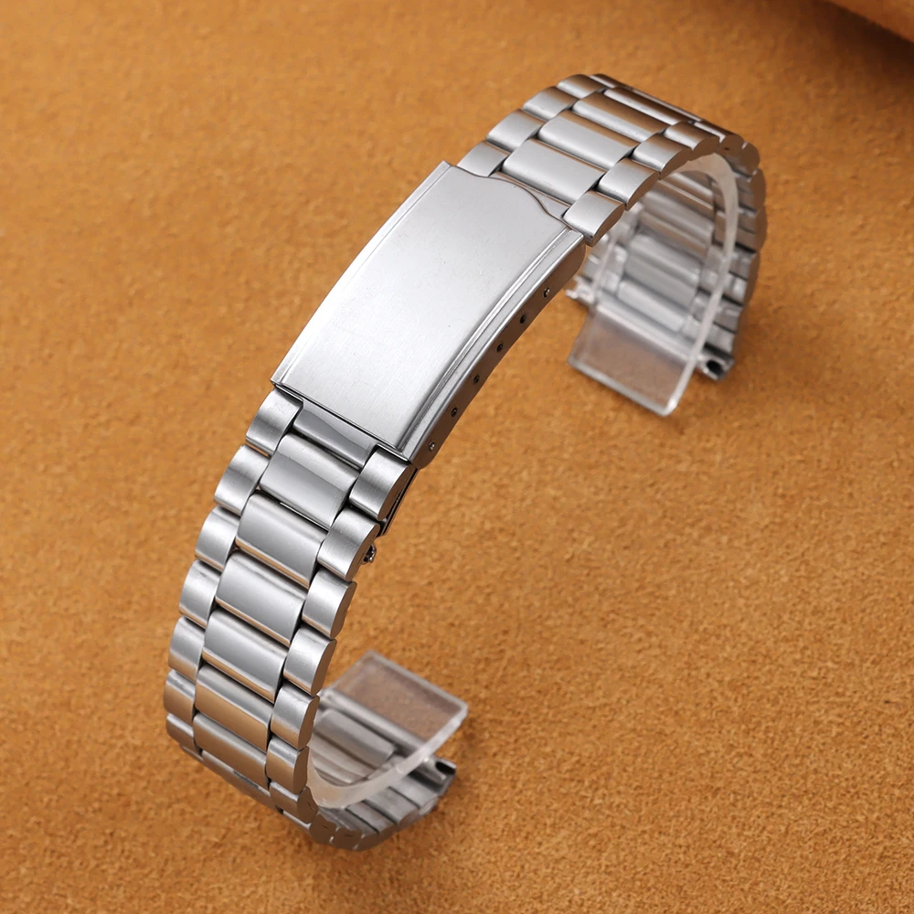 Elegant Silver Gold Stainless Steel Watch Band with Folding Buckle - Universal Metal Bracelet