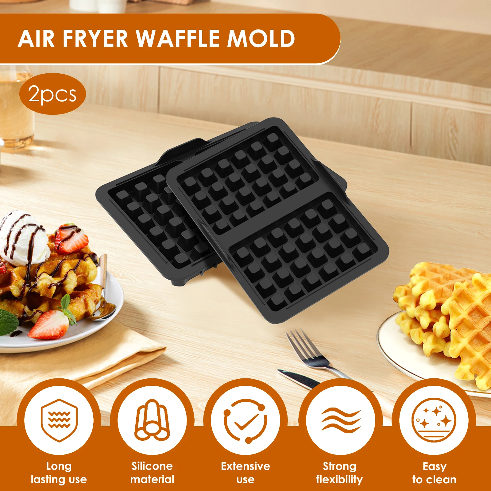 2 Stampi In Silicone Per Waffle Per Friggitrice Ad Aria Ninja - AF400EU AF451EU AF500DE SL400EU