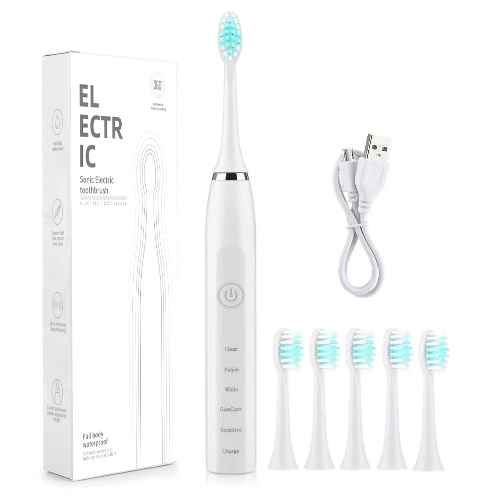 Electric Toothbrush USB Rechargeable Professional 5 Modes 4 Speeds Dental Care Waterproof Soft Bristles Teeth Whitening Gum professional accelerated heating setting comfort remove floating hair massage combs three modes straight hair comb