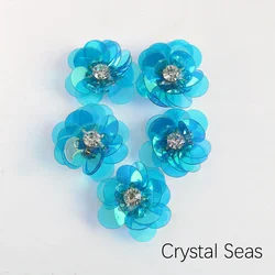 Elegant Handmade 3D Beaded Rose Flower Applique Patch for Clothing and Garment Decoration (11crystal seas)