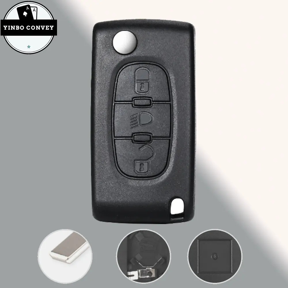 

YINBO FOR Citroen Peugeot C1 C2 C4 Picasso C5 C6 3 BUTTONS KEY FOB REMOTE CASE Light Symbol With Badge CE0536 VA2 HU83 Blade