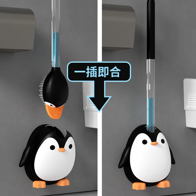 Penguin Alakú Szilikon Wc Kefe Tartó Szappanos Adagoló -Súroló Tisztító Fürdőszoba Tisztítószerszámok - Image 4