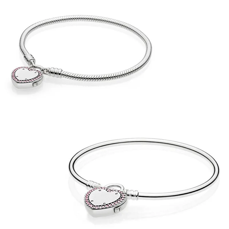 

Original Moments Lock Your Promise Snake Chain Bracelet Bangle Fit Women 925 Sterling Silver Bead Charm Fashion Jewelry