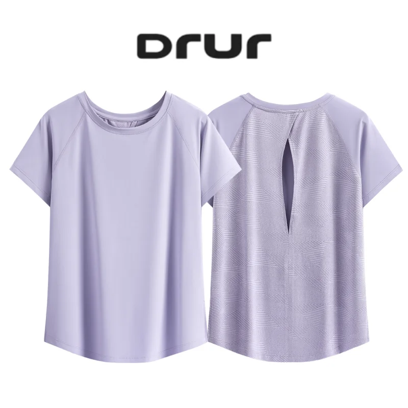 DRUR Summer Open Back Yoga Shirt Short Sleeve Sport Tops With Hollow Back Design Lightweight Quick Dry Running Gym Workout Tee 1