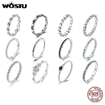 WOSTU European 925 Sterling Silver Simple Rings For Women Wedding Engagement Heart Rings With Zircon Original Female Jewelry 1