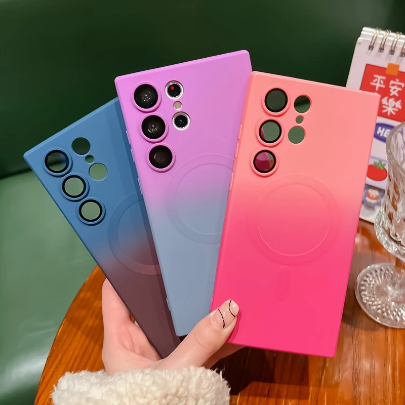 Silicone Gradient Camera Lens Protector Case For For Samsung S23 S22 S21 Plus Ultra Protective Wireless Charge For Magsafe Cover_voghion.com