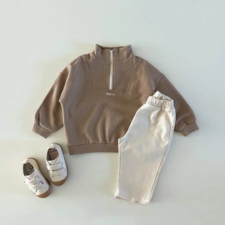 Description Picture 5 of item2025 Autumn New Baby Boy Girl Solid High Collar Zipper Sweatshirt Children Cotton Loose Casual Tops Kids Long Sleeve Clothes