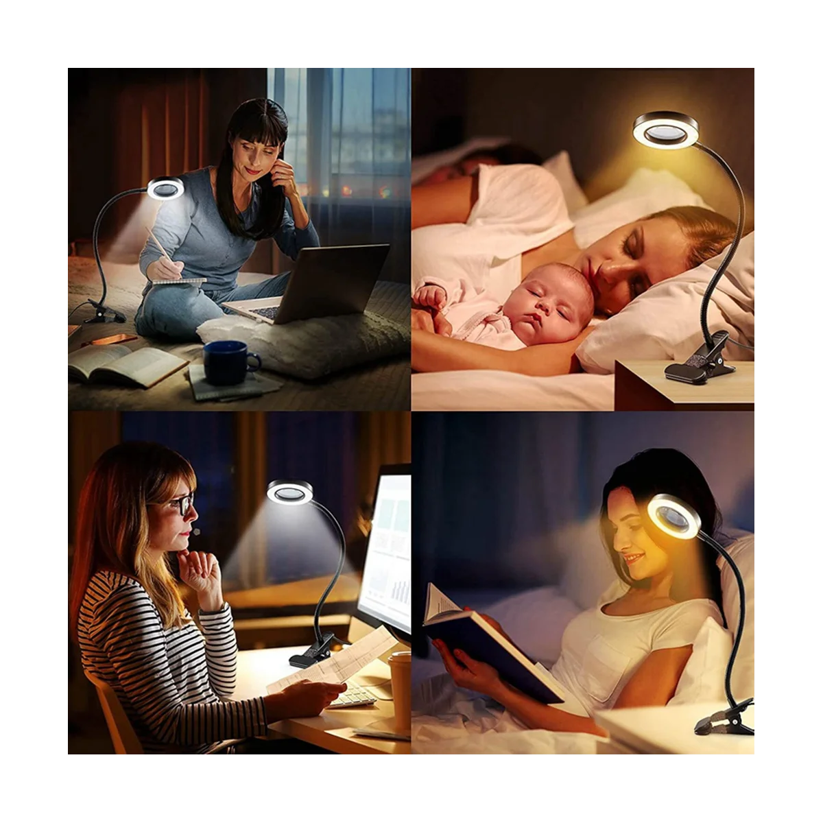 

48 LED Desk Lamp Clip with 5X Magnifying Glass Light 360° Adjustable 3 Modes LED Desk Light for Bed Desk Work Crafts-2PC