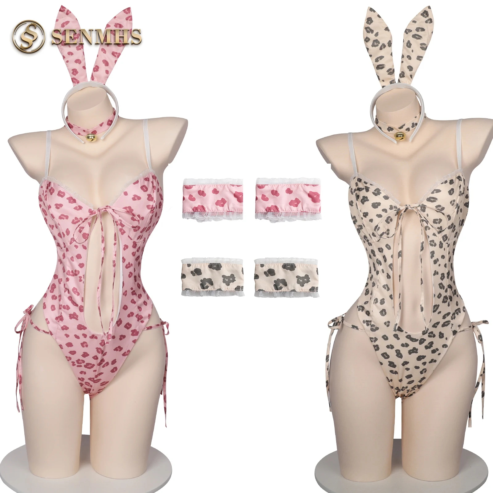 

SENMHS Kawaii Anime Bunny Girl Cosplay Costumes Passion Erotic Sweet Open Crotch Deep V-Neck Backless Bandage Bodysuit For Women